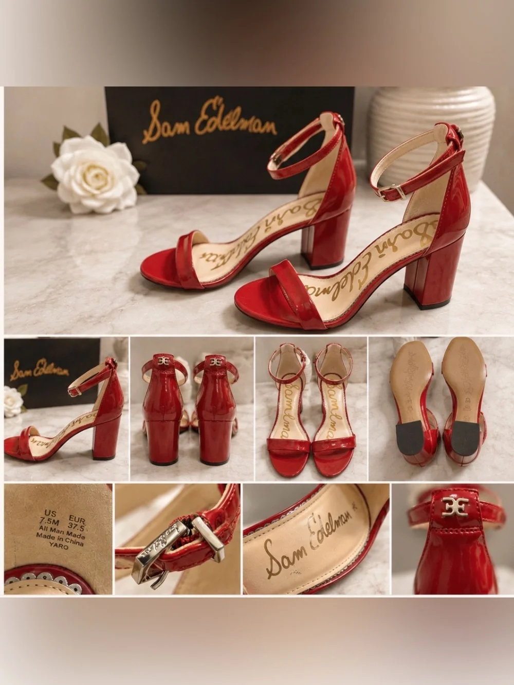 Sam Edelman Red Patent Ankle-Strap Block Heels